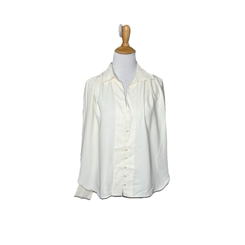 Ann Taylor Petite White Long Sleeve Sheer Button Up Women's Blouse SP Small